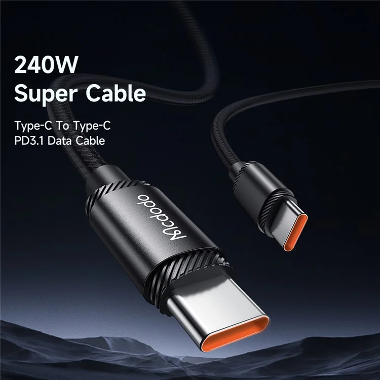 MCDODO CA-3681 MDD pour iPhone 15 Série 2m 240W Type-C vers Type-C Câble de charge de données Transmission téléphonique Cordon tressé - Noir