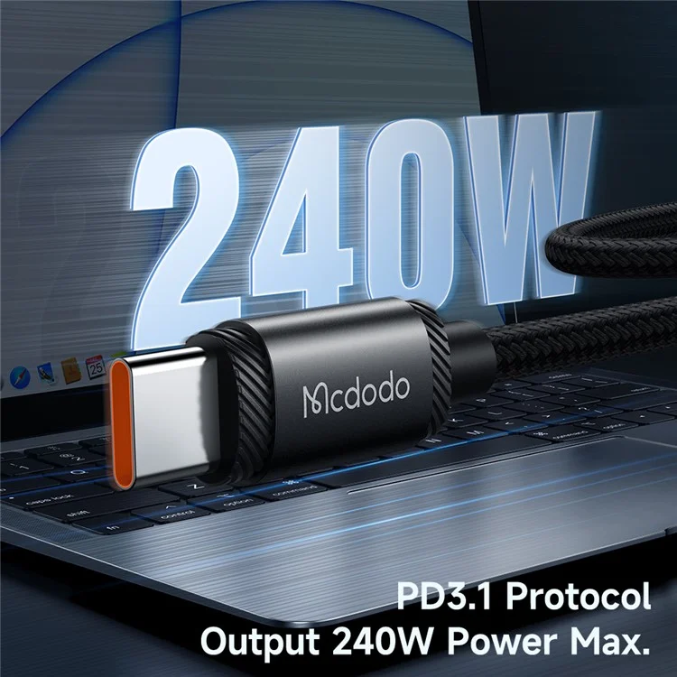 MCDODO CA-3681 MDD pour iPhone 15 Série 2m 240W Type-C vers Type-C Câble de charge de données Transmission téléphonique Cordon tressé - Noir