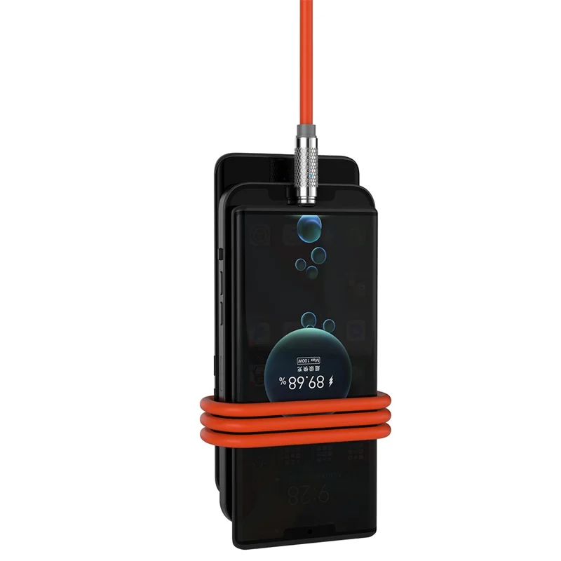 1m Rotating Magnetic Fast Charging Cable 3-in-1 PD 100W Charger Data Transfer Cord for iPhone / USB / Type-C (NO CE Certificated) - Orange