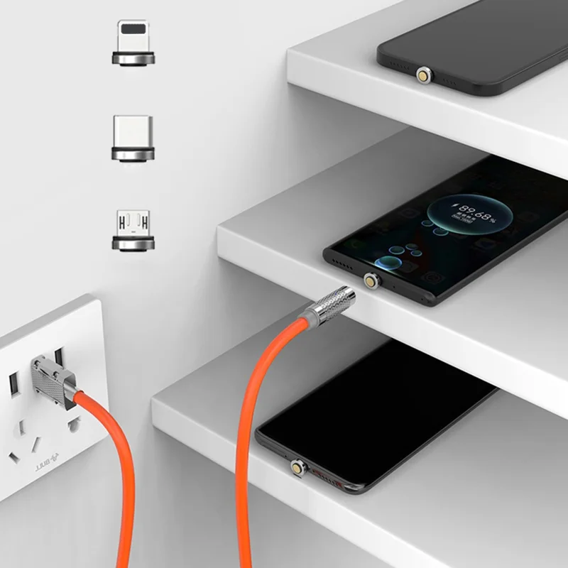 1m Rotating Magnetic Fast Charging Cable 3-in-1 PD 100W Charger Data Transfer Cord for iPhone / USB / Type-C (NO CE Certificated) - Orange
