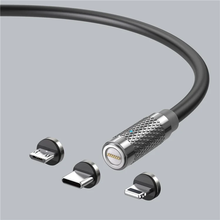 1m Rotating Magnetic Fast Charging Cable 3-in-1 PD 100W Charger Data Transfer Cord for iPhone / USB / Type-C (NO CE Certificated) - Black