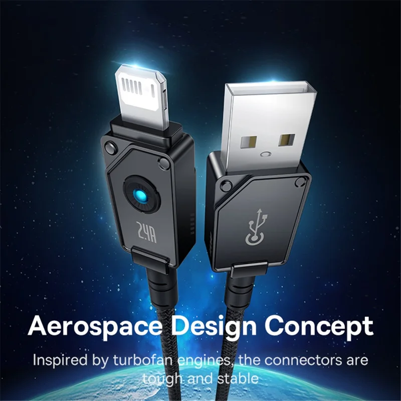 BASEUS Unbreakable Series 1m USB to iP 2.4A Fast Charging Aramid Fiber Braided Data Cable - Cluster Black