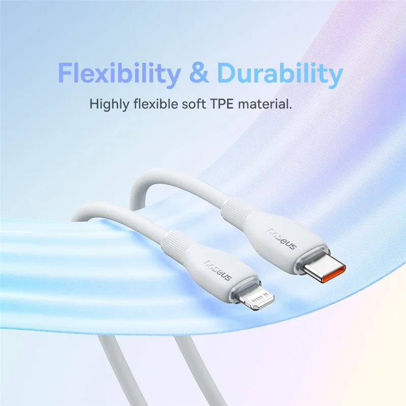 BASEUS Pudding Series 1.2m Type-C to iP Fast Charging Cable 20W 480Mbps Charging Data Cord - White