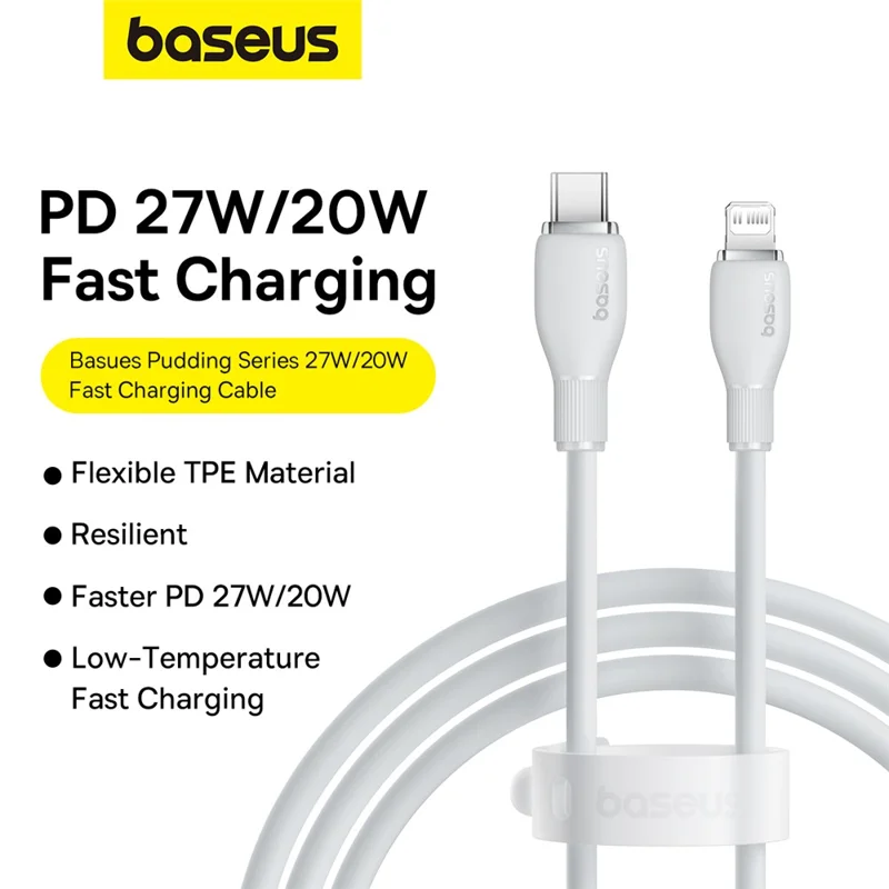 BASEUS Pudding Series 1.2m Type-C to iP Fast Charging Cable 20W 480Mbps Charging Data Cord - White