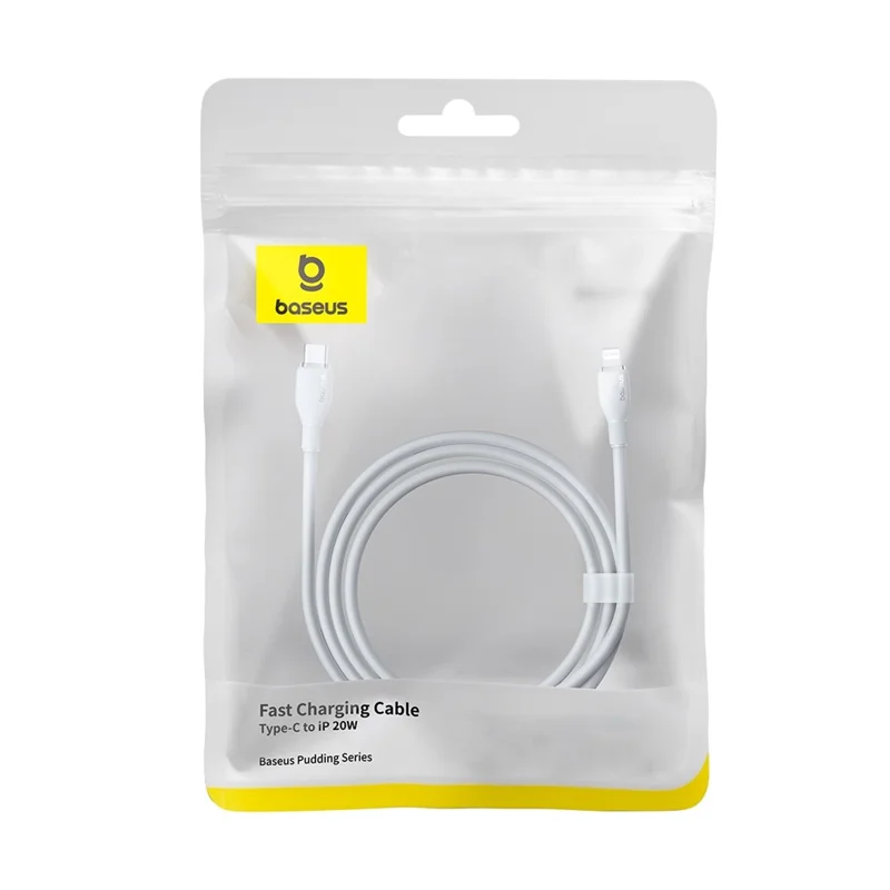 BASEUS Pudding Series 1.2m Type-C to iP Fast Charging Cable 20W 480Mbps Charging Data Cord - White