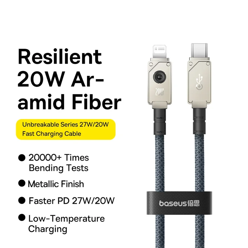 BASEUS Unbreakable Series 1m Fast Charging Data Cable Type-C to iP 20W Aramid Fiber Charging Cord - Stellar White