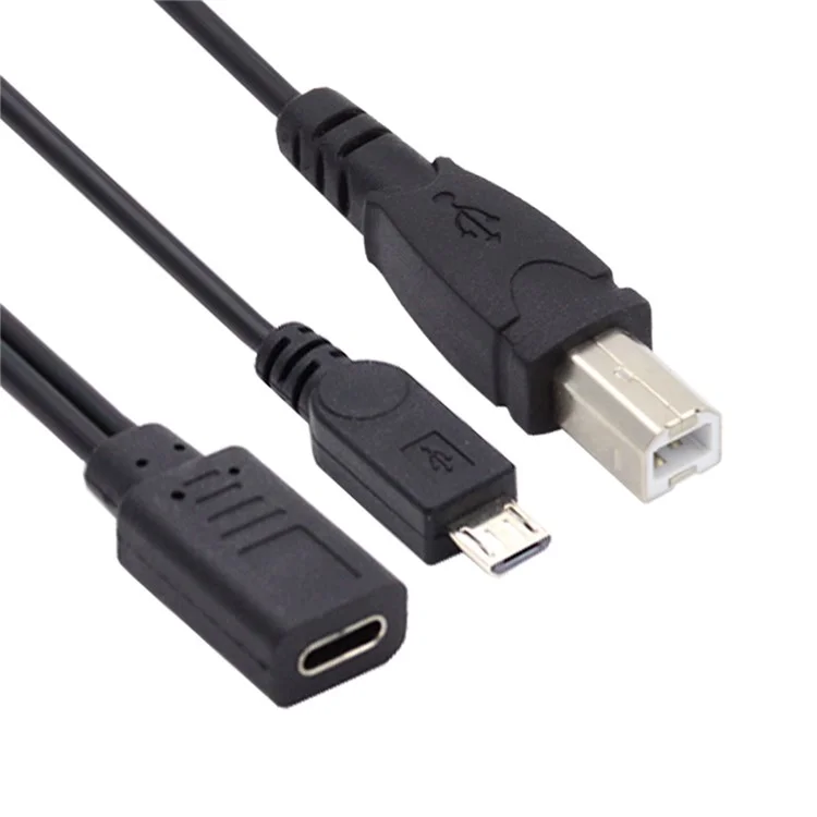 U2-069-TC002 Type-C Female to USB2.0 Standard Type-B + Micro USB Male Splitter Cable Extension Charging Cord