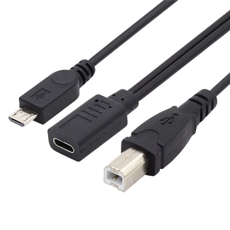 U2-069-TC002 Type-C Female to USB2.0 Standard Type-B + Micro USB Male Splitter Cable Extension Charging Cord