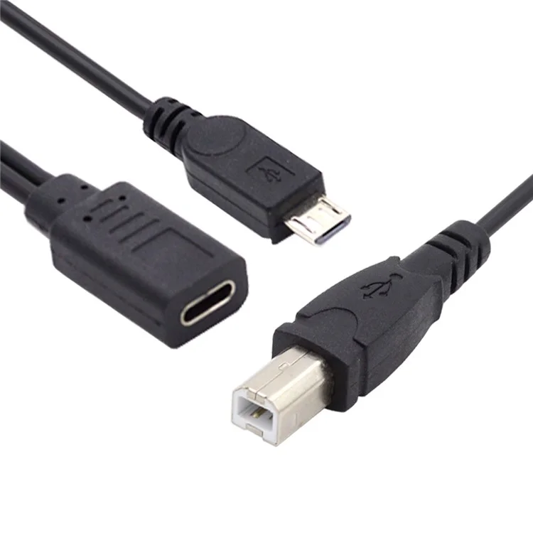 U2-069-TC002 Type-C Female to USB2.0 Standard Type-B + Micro USB Male Splitter Cable Extension Charging Cord