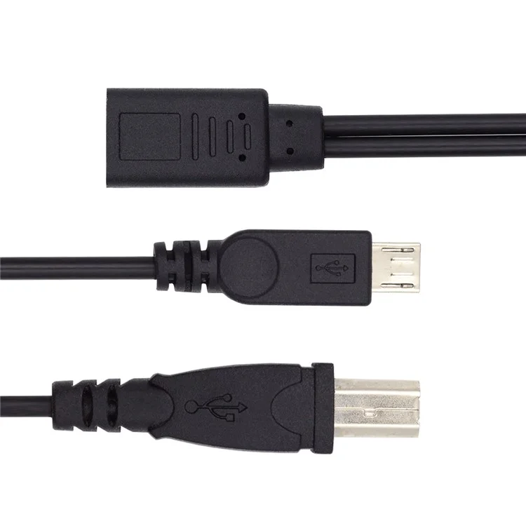 U2-069-TC002 Type-C Female to USB2.0 Standard Type-B + Micro USB Male Splitter Cable Extension Charging Cord