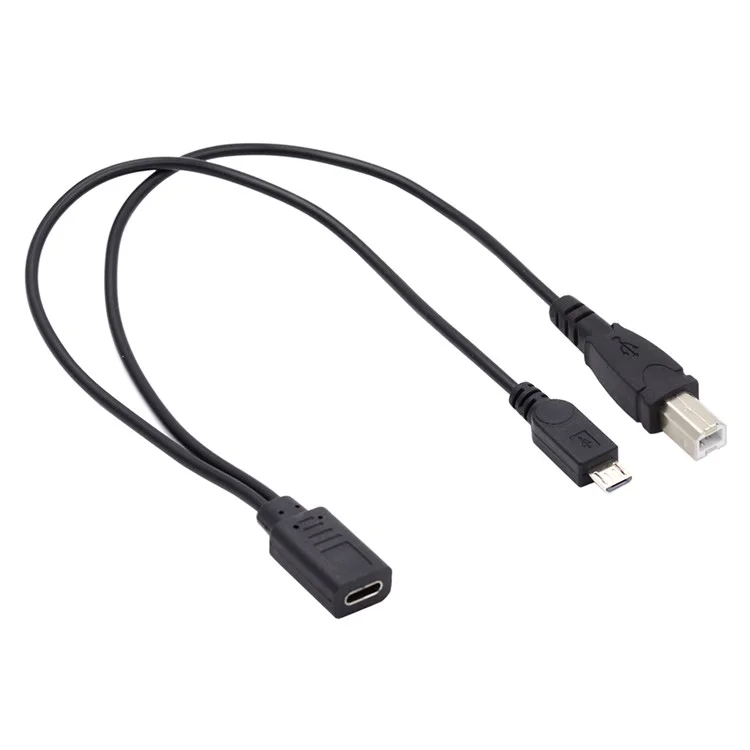 U2-069-TC002 Type-C Female to USB2.0 Standard Type-B + Micro USB Male Splitter Cable Extension Charging Cord