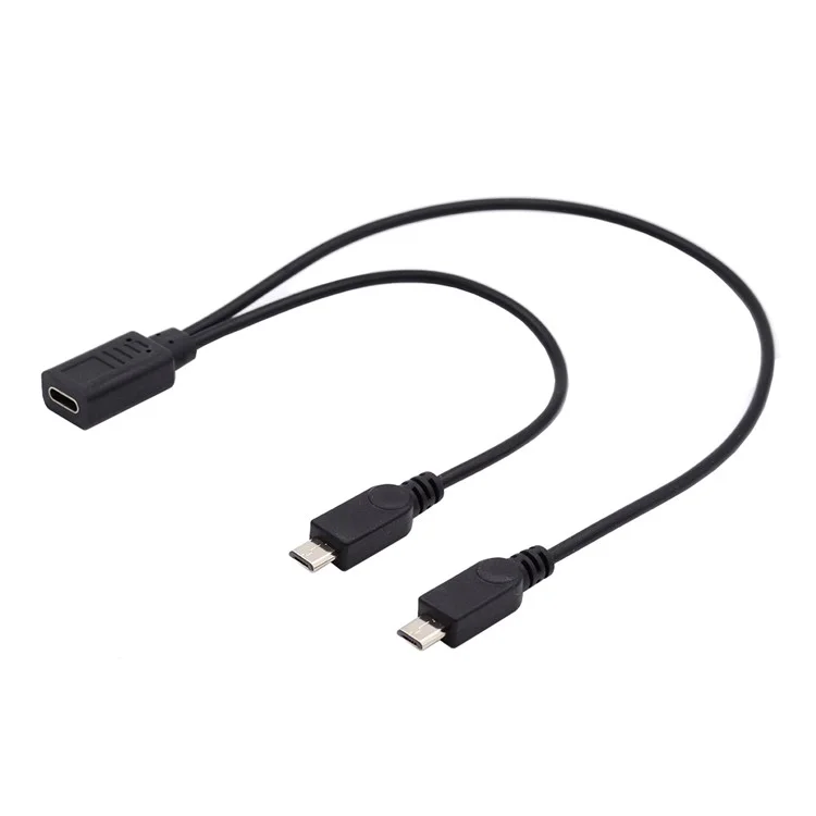 U2-069-TC003 Type-C Female DC 5V to Dual Micro USB 5Pin Male Splitter Extension Charge Cable