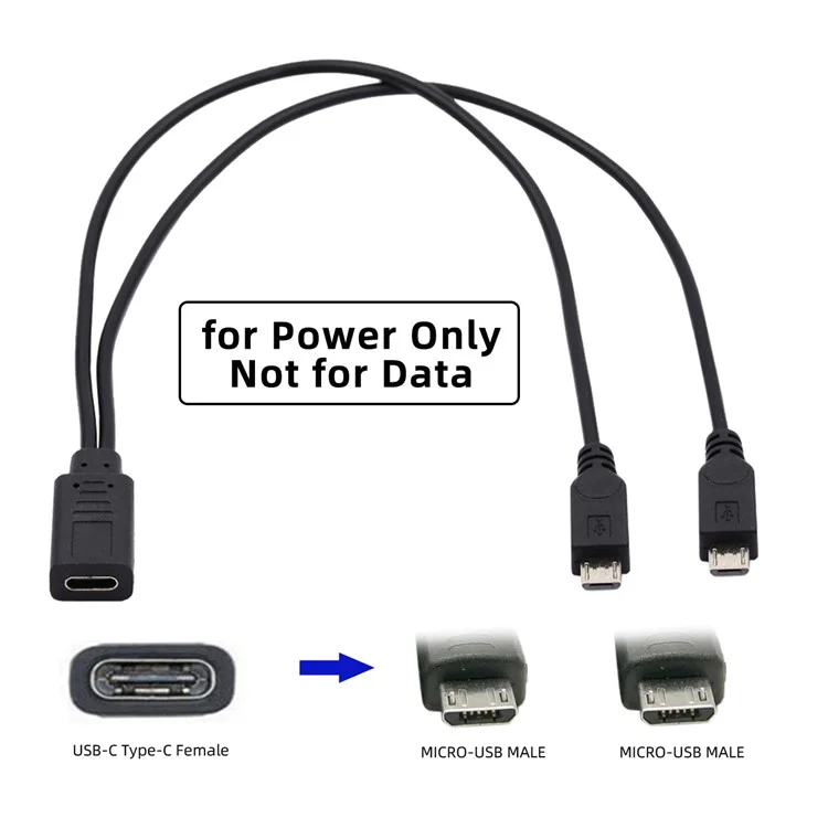 U2-069-TC003 Type-C Female DC 5V to Dual Micro USB 5Pin Male Splitter Extension Charge Cable