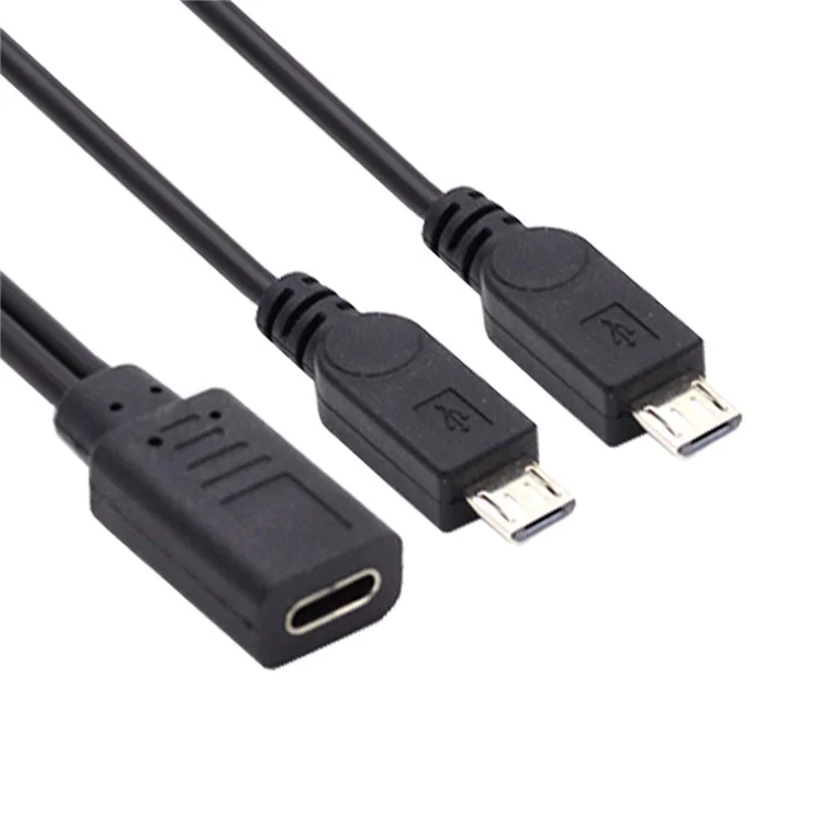 U2-069-TC003 Type-C Female DC 5V to Dual Micro USB 5Pin Male Splitter Extension Charge Cable