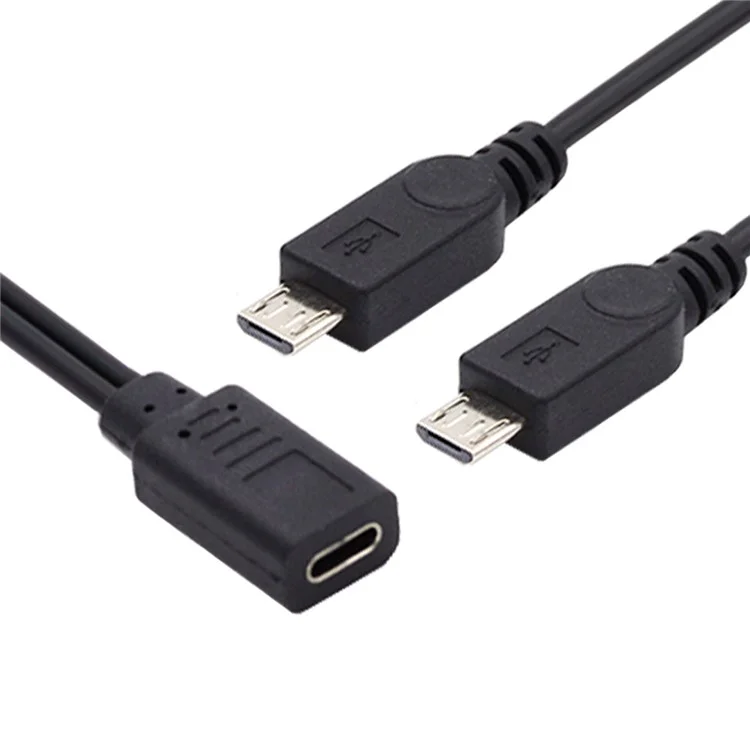 U2-069-TC003 Type-C Female DC 5V to Dual Micro USB 5Pin Male Splitter Extension Charge Cable