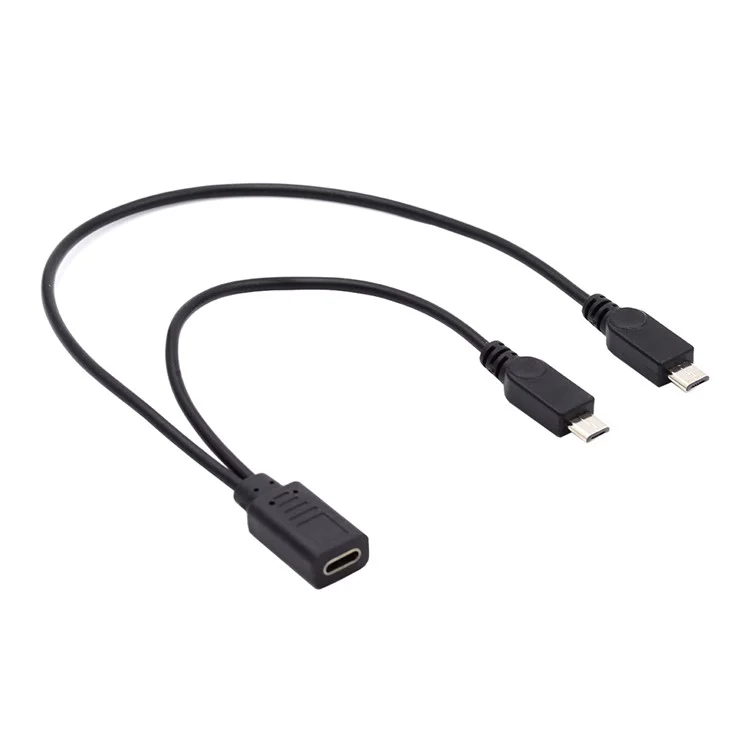 U2-069-TC003 Type-C Female DC 5V to Dual Micro USB 5Pin Male Splitter Extension Charge Cable