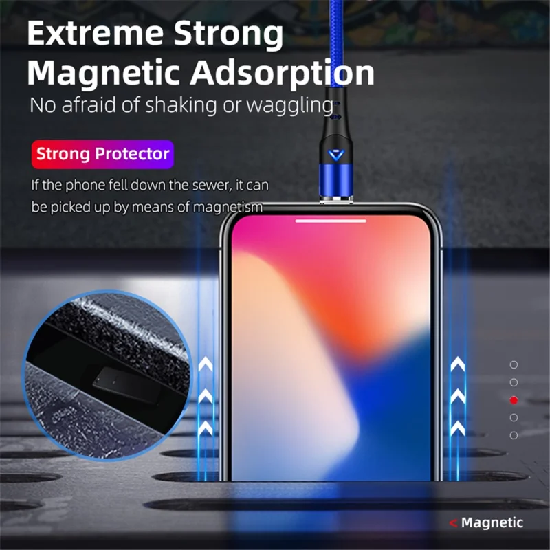 ENKAY HAT PRINCE 1m Magnetic 3A Fast Charging Cable 2-in-1 USB to 8-Pin + Type-C Data Cord - Blue