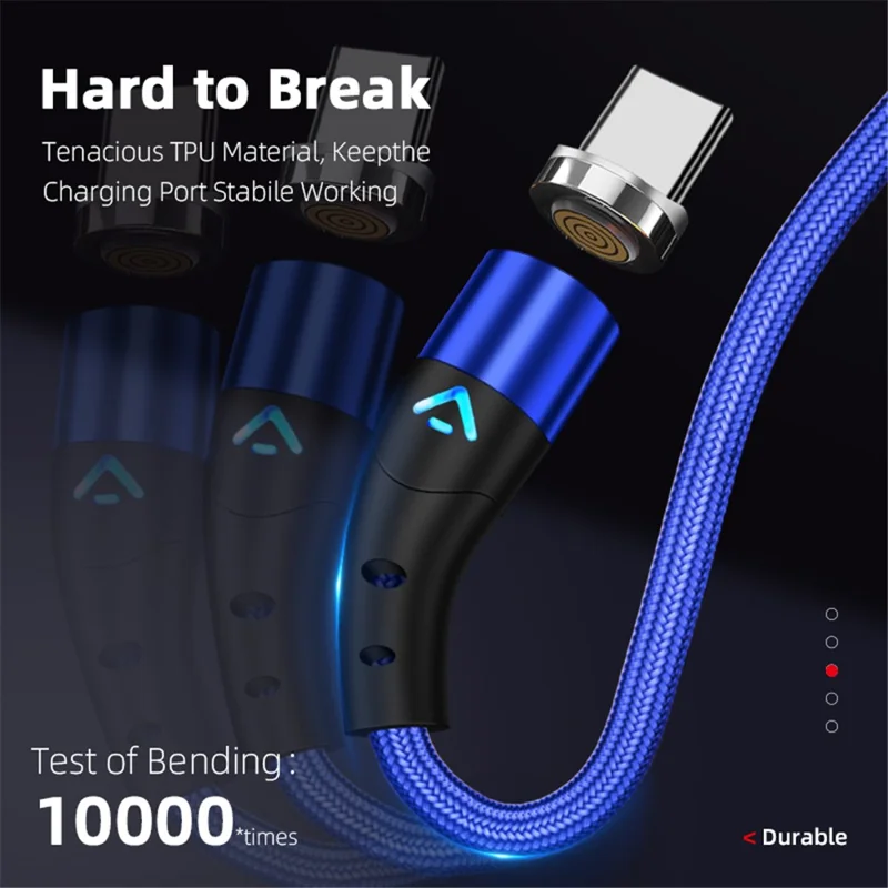 ENKAY HAT PRINCE 1m Magnetic 3A Fast Charging Cable 2-in-1 USB to 8-Pin + Type-C Data Cord - Blue