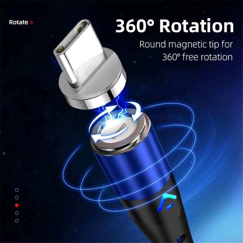 ENKAY HAT PRINCE 2m Magnetic Charging Cable 2-in-1 3A Fast Charging USB to 8-Pin + Type-C Data Cord - Black