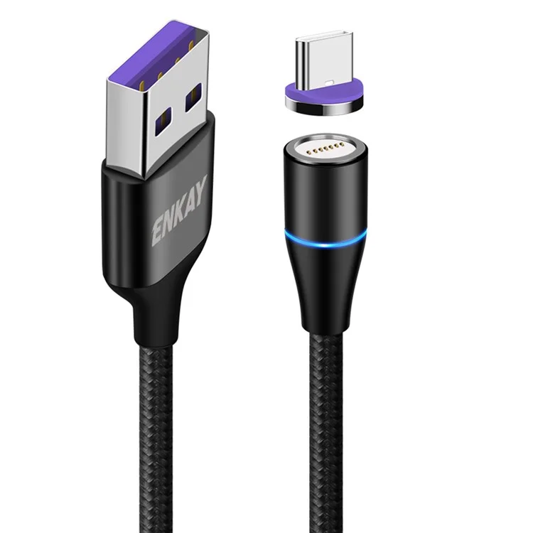 ENKAY HAT PRINCE 1m Magnetic Charging Cable USB to Type-C 5A Fast Charging Data Cord - Black