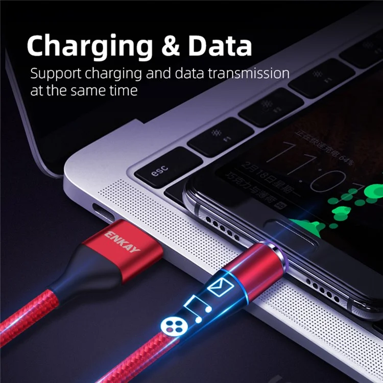 ENKAY HAT PRINCE 1m Magnetic Charging Cable USB to Type-C 5A Fast Charging Data Cord - Black