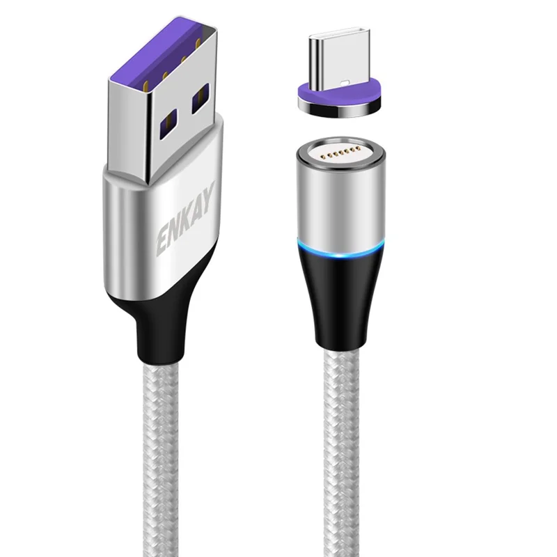 ENKAY HAT PRINCE 1m Magnetic Charging Cable USB to Type-C 5A Fast Charging Data Cord - Silver