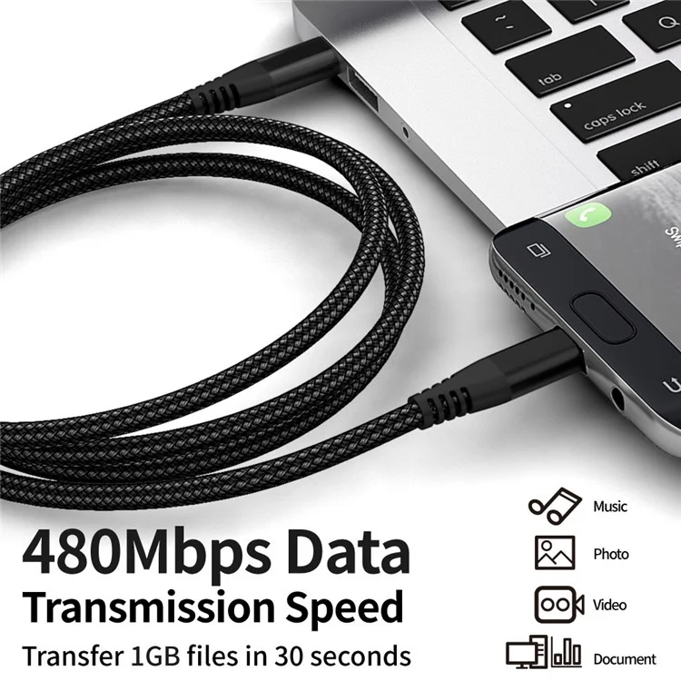 Per iPhone 15 Series 1m Nylon Braided PD 60W Charging Cable Type-C to Type-C USB2.0 Data Cable per cellulari, tablet, laptop - Nero