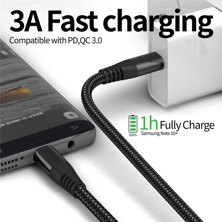 Per iPhone 15 Series 1m Nylon Braided PD 60W Charging Cable Type-C to Type-C USB2.0 Data Cable per cellulari, tablet, laptop - Nero