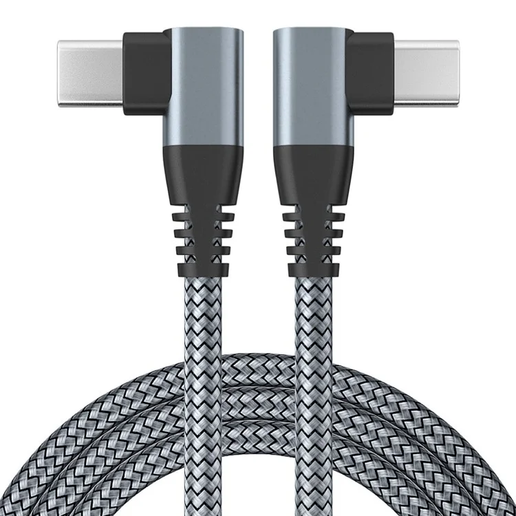 For iPhone 15 Series Dual Angled Type-C PD 60W Fast Charging Cord 3m Nylon Braided USB2.0 Charging Data Cable for Cell Phones, Tablets, Laptops - Grey