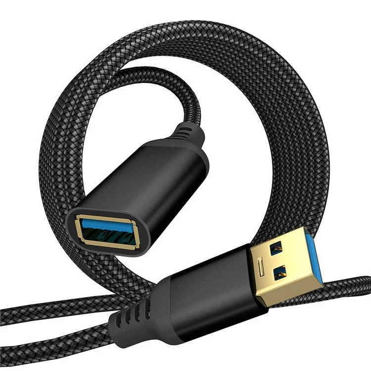 1m USB 3.0 Male to Female Data Cable 5Gbps Data Transmission Nylon Braided Extension Cord - Black