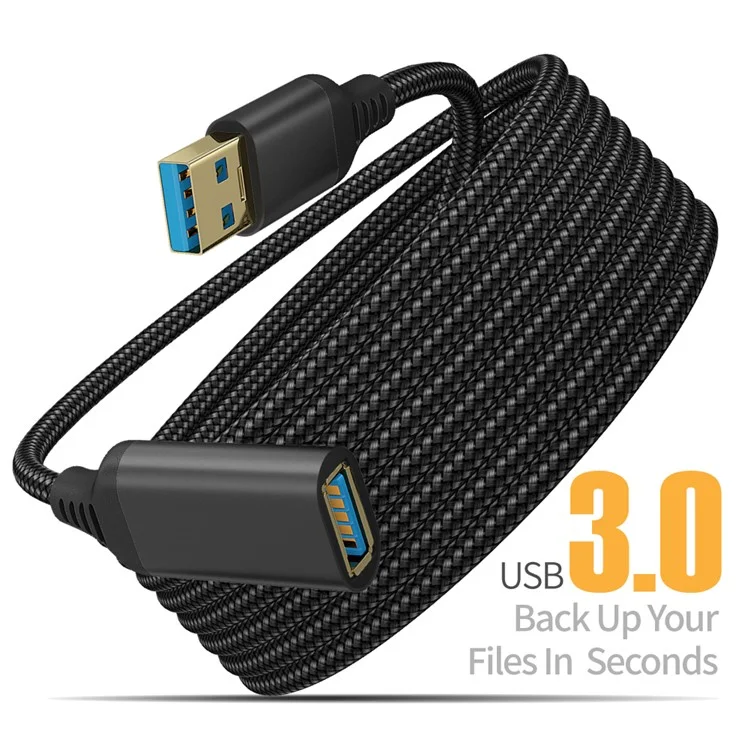 1m USB 3.0 Male to Female Data Cable 5Gbps Data Transmission Nylon Braided Extension Cord - Black