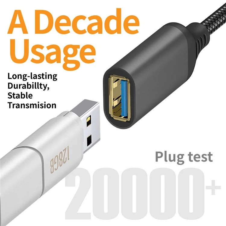 1m USB 3.0 Male to Female Data Cable 5Gbps Data Transmission Nylon Braided Extension Cord - Black