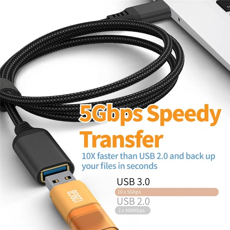2m USB 3.0 Male to Female 5Gbps Data Cable Nylon Braided Extension Cord - Grey