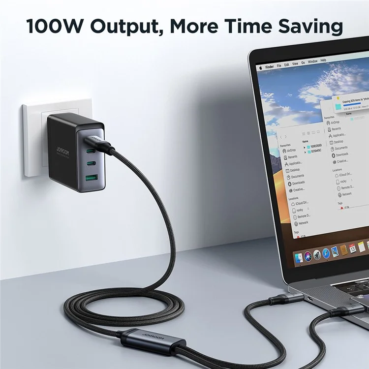 JOYROOM SA21-1T2 Speedy Series для iPhone 15 Series 1.5m 100W Fast Charging Cord 2-in-1 Type-C to Type-C+Type-C Nylon Braided Data Cable