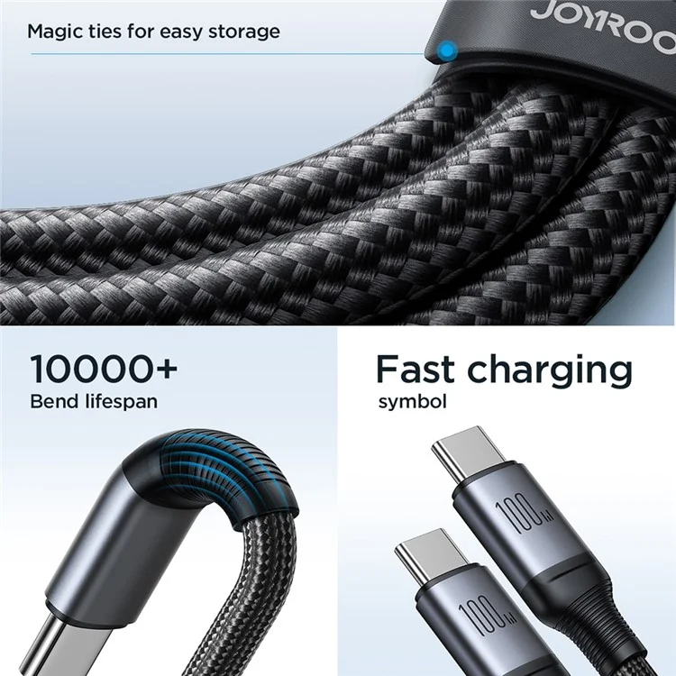JOYROOM SA21-1T2 Speedy Series для iPhone 15 Series 1.5m 100W Fast Charging Cord 2-in-1 Type-C to Type-C+Type-C Nylon Braided Data Cable