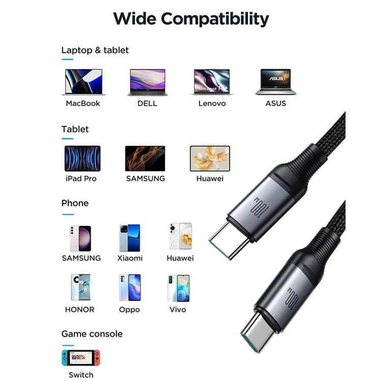 JOYROOM SA21-1T2 Speedy Series для iPhone 15 Series 1.5m 100W Fast Charging Cord 2-in-1 Type-C to Type-C+Type-C Nylon Braided Data Cable