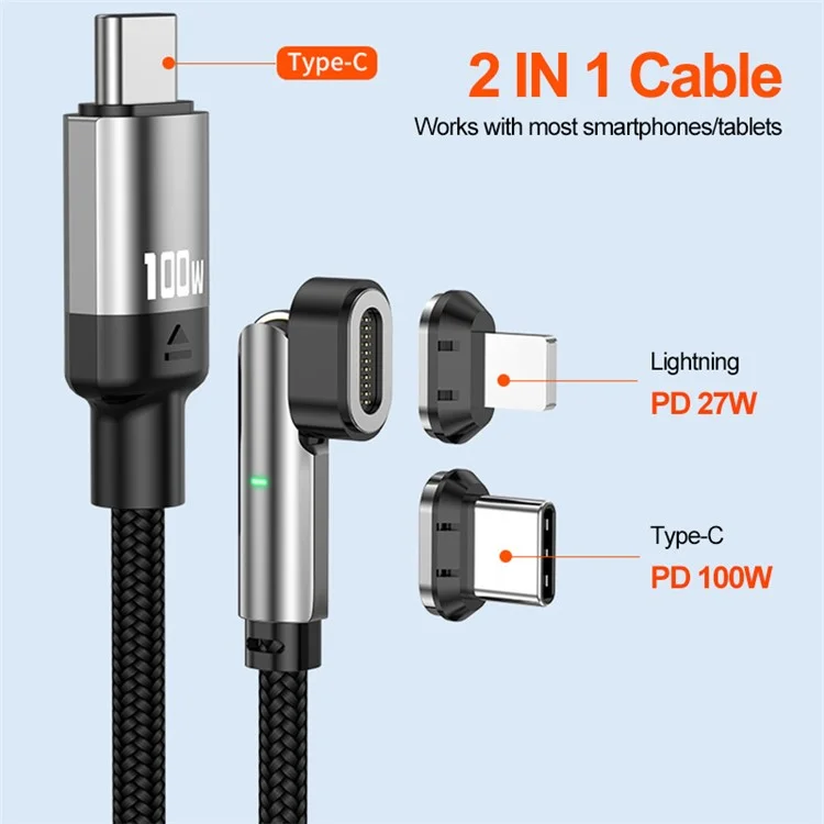 ENKAY 1m USB-C to Type C / iP 2-in-1 PD 100W / 27W 180 Degree Rotation Magnetic Charging Cable