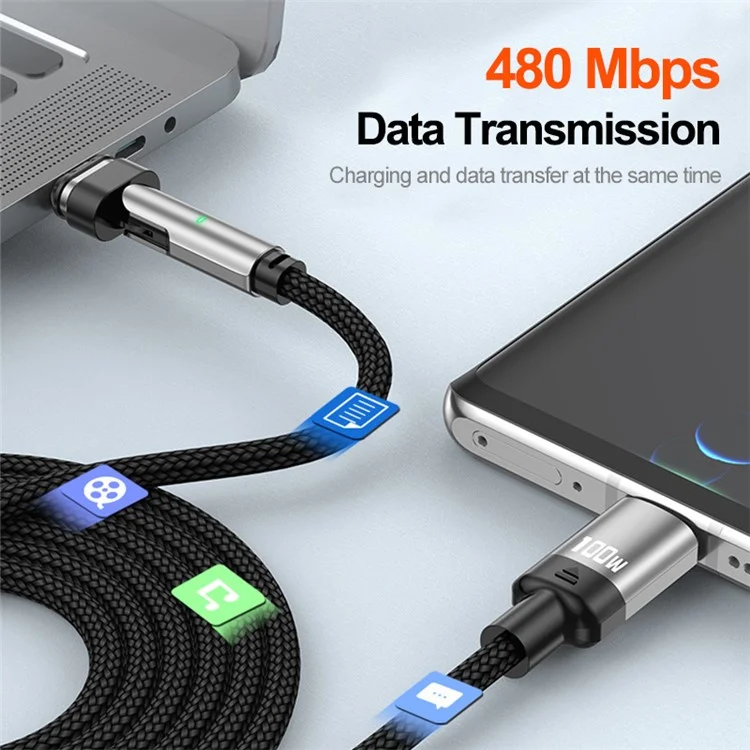 ENKAY 1m USB-C to Type C / iP 2-in-1 PD 100W / 27W 180 Degree Rotation Magnetic Charging Cable