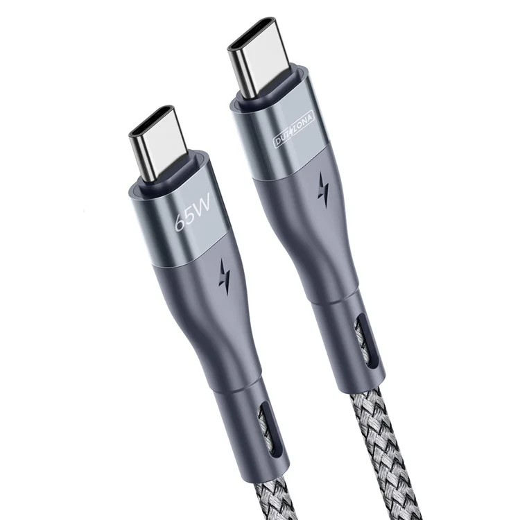 DUZZONA A2 3m PD 65W Fast Charging USB-C a USB-C Cable Trenzado en Nailon Cable de Datos para iPhone Serie 16-15 - Gris