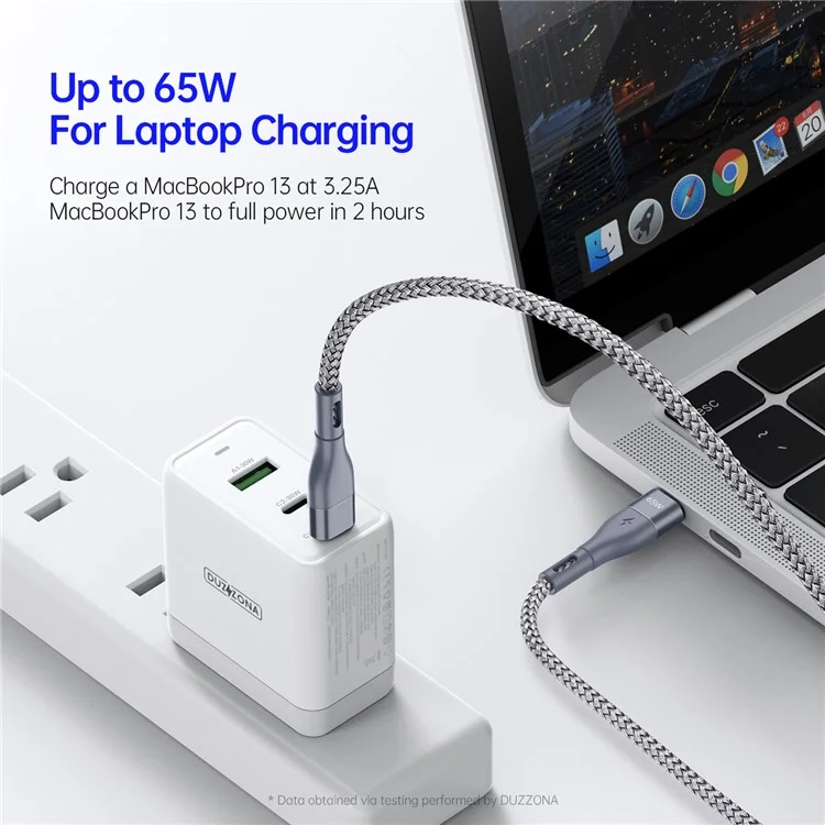 DUZZONA A2 3m PD 65W Fast Charging USB-C a USB-C Cable Trenzado en Nailon Cable de Datos para iPhone Serie 16-15 - Gris