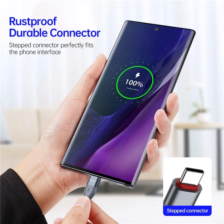 DUZZONA A2 3m PD 65W Fast Charging USB-C a USB-C Cable Trenzado en Nailon Cable de Datos para iPhone Serie 16-15 - Gris