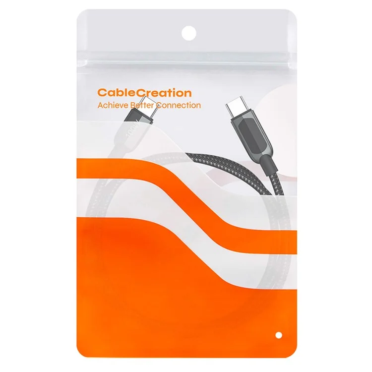 CABLECREATION CC1215 для iPhone 15 Серия 1 м PD 100 Вт Type-C в Type-C кабель для передачи данных с нейлоновой оплеткой, цифровой дисплей, быстрая зарядка