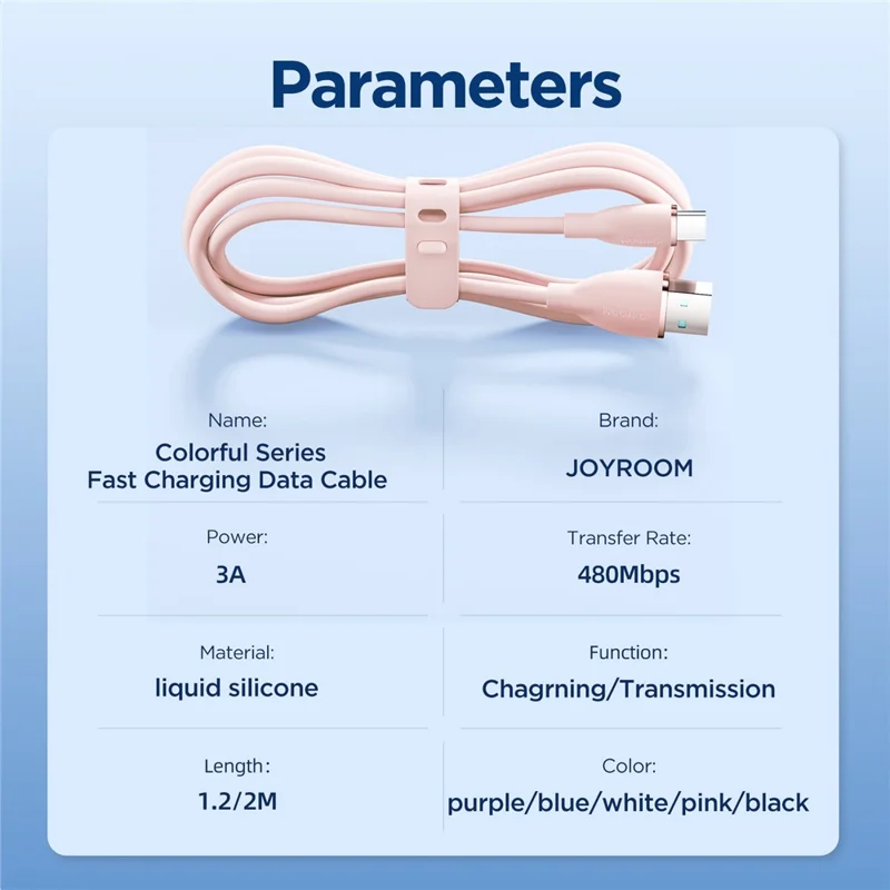 JOYROOM SA29-AC3 Colorful Series for iPhone 16-15 Series 1.2m 3A USB-A to Type-C Phone Fast Charging Cable Liquid Silicone Data Cord - Pink