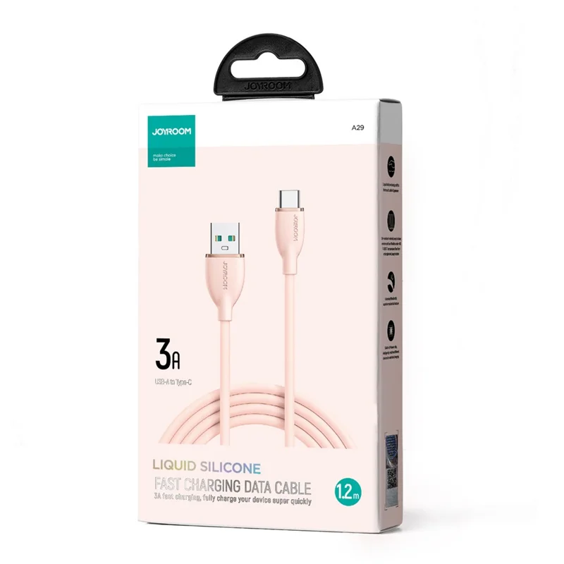 JOYROOM SA29-AC3 Colorful Series for iPhone 16-15 Series 1.2m 3A USB-A to Type-C Phone Fast Charging Cable Liquid Silicone Data Cord - Pink