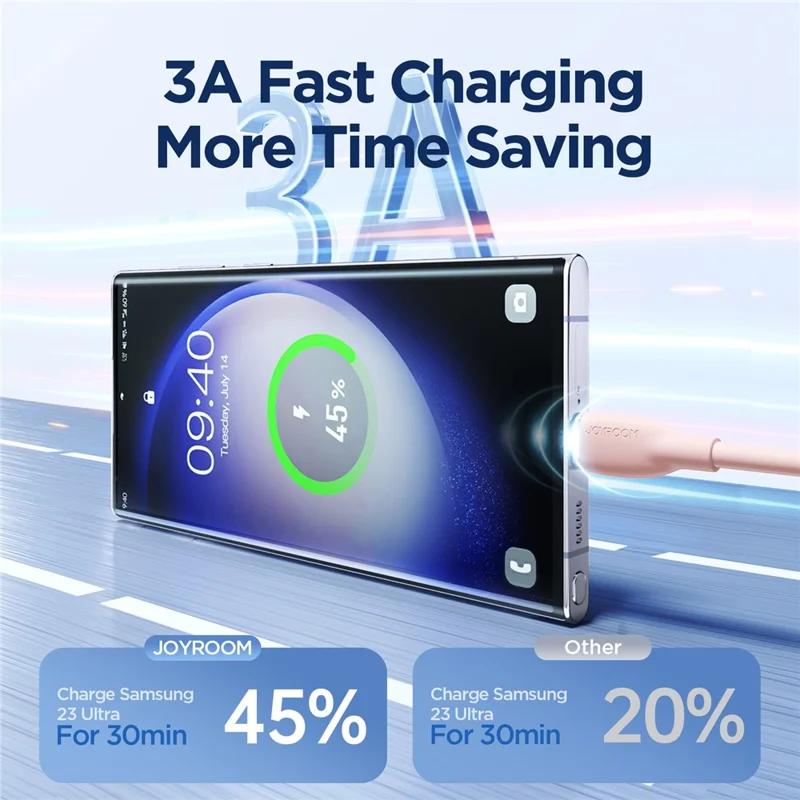 JOYROOM SA29-AC3 Colorful Series for iPhone 16-15 Series 1.2m 3A USB-A to Type-C Phone Fast Charging Cable Liquid Silicone Data Cord - Pink