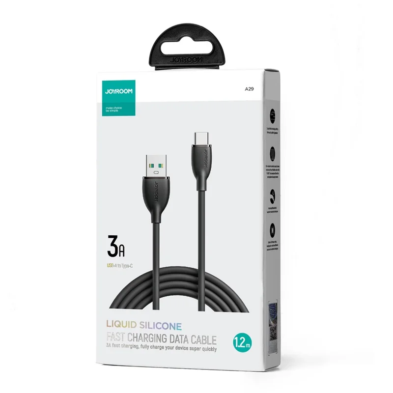 JOYROOM SA29-AC3 Colorful-serie til iPhone 16-15-serie 1,2 m 3 A USB-A til Type-C hurtigopladningskabel i flydende silikone Datakabel - Sort