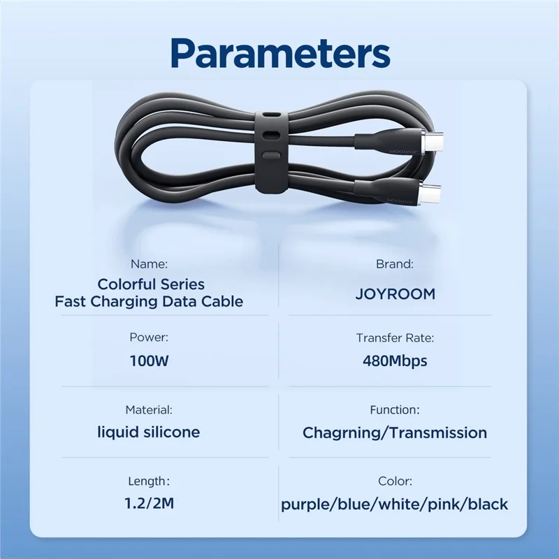 JOYROOM SA29-CC5 Colorful Series for iPhone 16-15 Series 1.2m PD 100W Type-C to Type-C Fast Charge Cable Liquid Silicone Phone Data Cord - Black