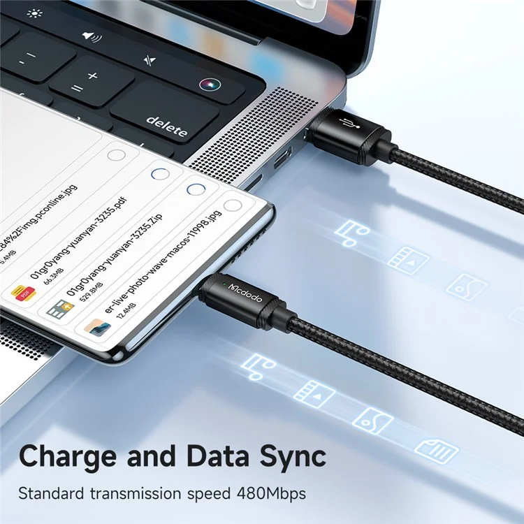 MCDODO CA-4730 MDD for iPhone 15 Series 1.5m USB-A to Type-C Fast Charging Cable 120W Data Transmission Nylon Braided Cord - Black