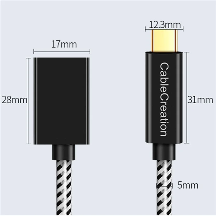 CABLECREATION Cabo de Extensão Tipo-C Macho para Fêmea 0,5m com Revestimento Dourado Tipo-C