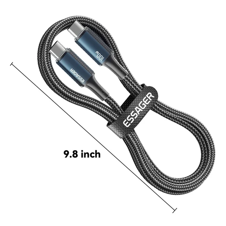 ESSAGER 0,25 m Cavo dati rivestito in nylon da Tipo-C a Tipo-C PD 100 W - Nero